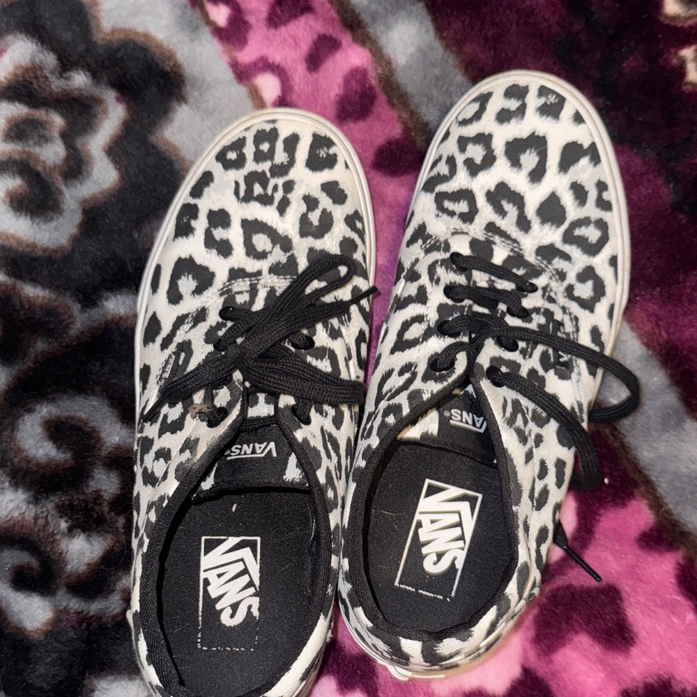 Vans Black and White Leopard Print Athletic Shoes